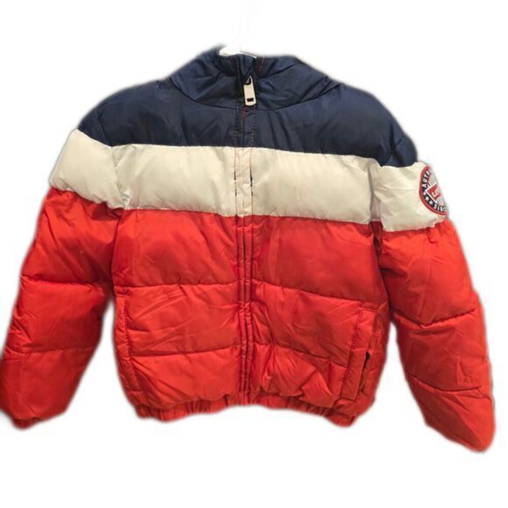 Levi Strauss Co Kids 4T Puffer Jacket Red White Blue Colorblock Hooded Zip Up